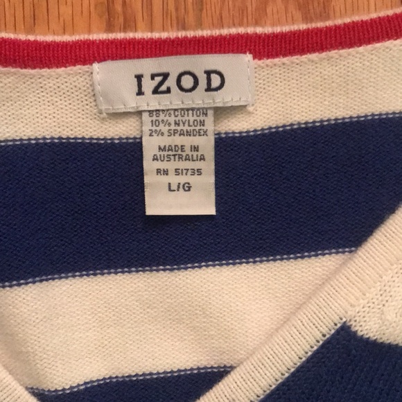 IZOD Cotton sweater. Size L. Blue and cream strips - Picture 3 of 4